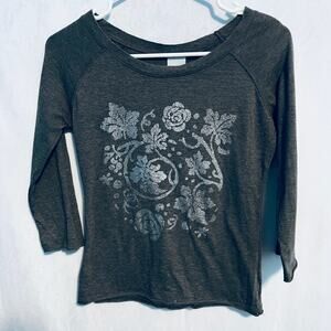 Old Navy Gray 3/4 Sleeve Floral Print Shirt XS